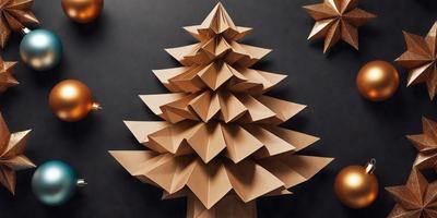 The primary subject of the image is a three-dimensional paper tree, which is the main object, scene, or focus of the image. The setting is a black background, which provides a contrasting and dramatic effect. The visual style is a combination of photo and digital art, as the paper tree is created using paper and a computer. The colors and mood of the image are predominantly brown, giving it a warm and natural feel.